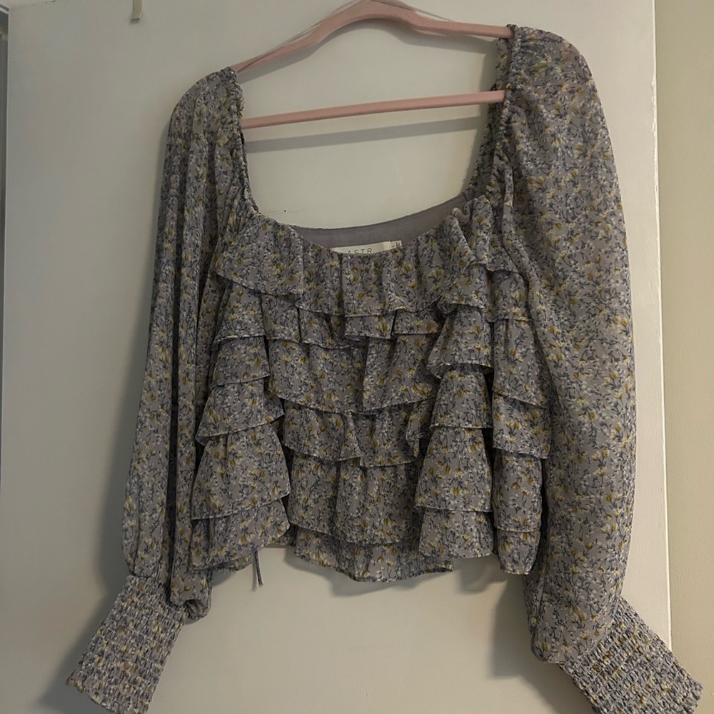Astr Floral Ruffle Blouse - Lavender and Yellow